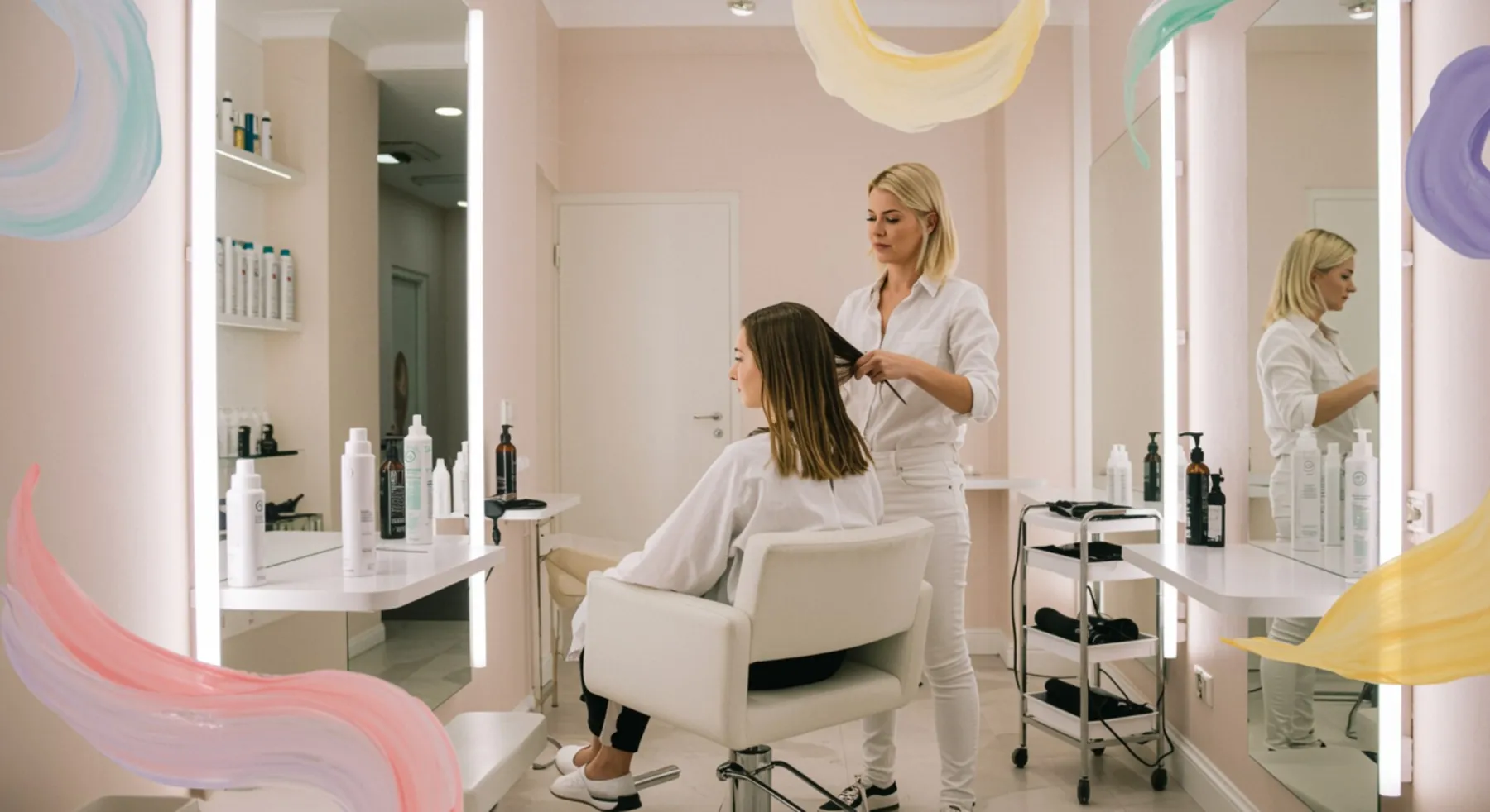 imagen26 3 Texto alternativo: "Salón de belleza moderno en Gipuzkoa con clienta relajada recibiendo un tratamiento capilar lujoso, destacando la salud y brillo del cabello con ingredientes botánicos como aceite de aguacate y argán."